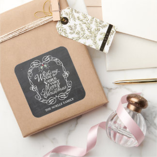 Chalkboard Mistletoes White Script Frohe Weihnacht Quadratischer Aufkleber