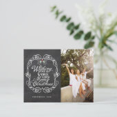 Chalkboard Mistletos Script Frohe Weihnachten Foto (Stehend Vorderseite)