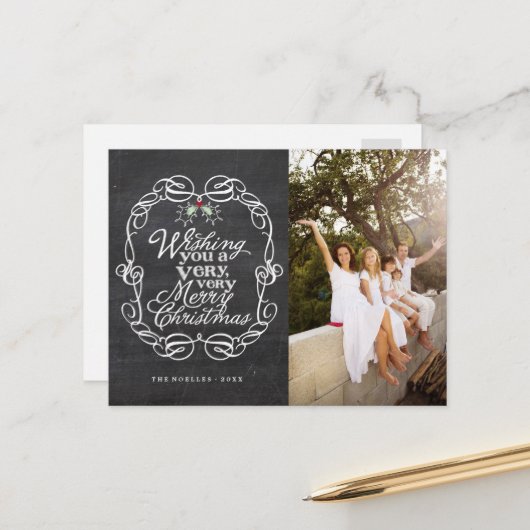 Chalkboard Mistletos Script Frohe Weihnachten Foto (Vorderseite/Rückseite Beispiel)