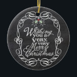 Chalkboard Mistletos Script Frohe Weihnachten Foto Keramik Ornament<br><div class="desc">"Wir wünschen Ihnen ein frohes Weihnachtsfest" Weißer Gruß Typografie in einem geschliffenen traditionellen Vintagen Rahmen, rustikale Weihnachtskhalkboard mit Mistletos Foto Ornament. Mit Fett*fa*tin entworfen. Einfach mit eigenen Texten, Fotos oder Bildern anpassen. Für individuelle Anfragen wenden Sie sich bitte direkt an fat*fa*tin. Es gelten benutzerdefinierte Gebühren. www.zazzle.com/fat_fa_tin www.zazzle.com/color_therapy www.zazzle.com/fatfatin_blue_knot www.zazzle.com/fatfatin_red_knot www.zazzle.com/fatfatin_mini_me...</div>