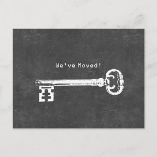 Chalkboard mit antiken Tasten - Neue Adressenversc Ankündigungspostkarte