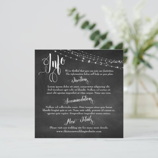 Chalkboard mit/ Light Strings, Hochzeitungs-Info-S Einladung (Stehend Vorderseite)