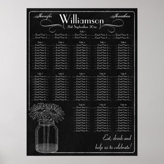 Chalkboard mit Mason Jar Wedding Chart Poster (Vorne)