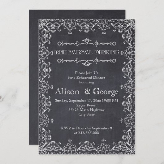 Chalkboard mit Rahmen Hochzeit Probe Dinner Einladung (Vorne/Hinten)