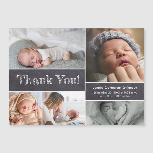 Chalkboard Modern Fotos Babydusche Danke Magnetkarte (Vorderseite)