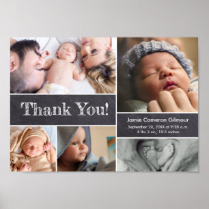 Chalkboard Modern Fotos Babydusche Danke Poster