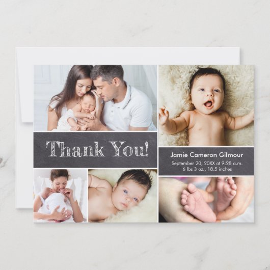 Chalkboard Modern Photos Baby Shower Thank you Dankeskarte (Vorderseite)