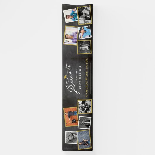 Chalkboard Modern Script 10 Foto Graduation Party Banner (Vertikal)