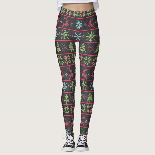 Chalkboard Modernes nordisches Strick Muster Ugly  Leggings (Vorderseite)