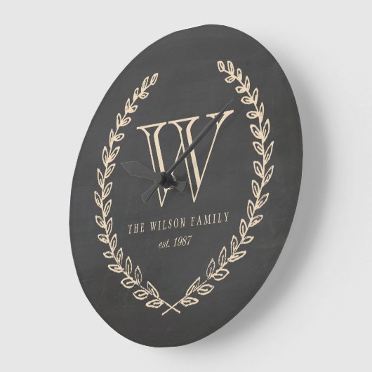 Chalkboard Monogram Große Wanduhr (Winkel)