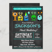 Chalkboard-Monster zum dritten Geburtstag Einladung (Vorne/Hinten)