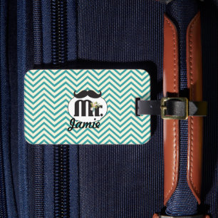 Chalkboard Mr. Yellow and Green Zigzag Chevron Gepäckanhänger