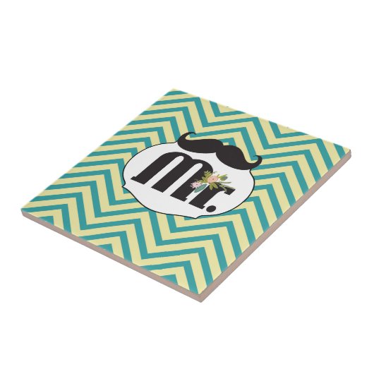 Chalkboard Mr. Yellow and Green Zigzag Zickzack Fliese (Seite)