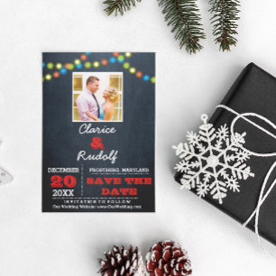 Chalkboard Multi Lights Red Wedding Save the Date Ankündigungspostkarte