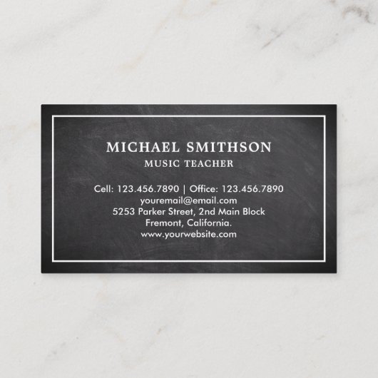 Chalkboard Music Teacher White Drum Kit Drummer Visitenkarte (Rückseite)