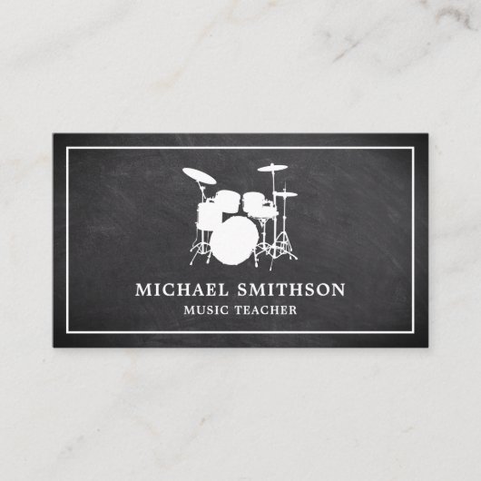 Chalkboard Music Teacher White Drum Kit Drummer Visitenkarte (Vorderseite)