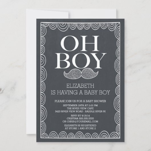 Chalkboard Mustache Baby Shower Einladung (Vorderseite)