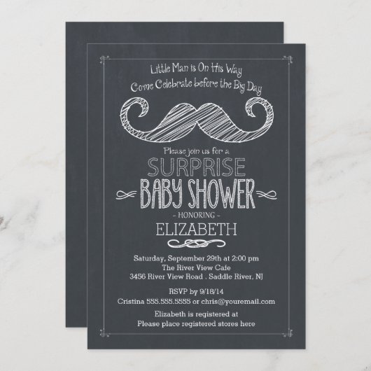 Chalkboard Mustache Baby Shower Einladung (Vorne/Hinten)