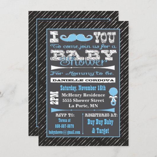 Chalkboard Mustache Boy Baby Shower Einladungen (Vorne/Hinten)