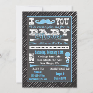 Chalkboard Mustache Boy Baby Shower Einladungen