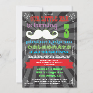 Chalkboard Mustache Geburtstagsparty Einladungen