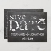 Chalkboard Mustache Lippen Save the Date Vintag Ankündigungspostkarte (Vorne/Hinten)
