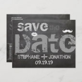 Chalkboard Mustache Lippen Save the Date Vintag Ankündigungspostkarte (Vorne/Hinten)