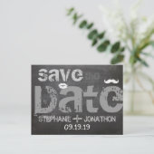 Chalkboard Mustache Lippen Save the Date Vintag Ankündigungspostkarte (Stehend Vorderseite)