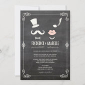 Chalkboard Mustache und Lippen Vintage schicke Hoc Einladung (Vorderseite)