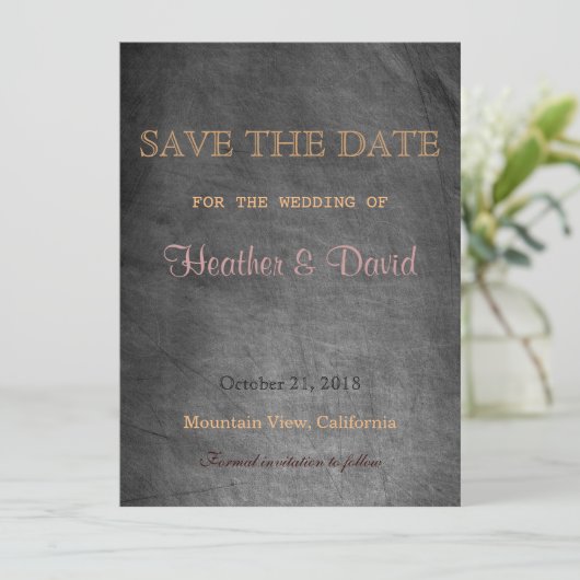 Chalkboard Muster Rett Datum Einladung Hochzeit (Stehend Vorderseite)