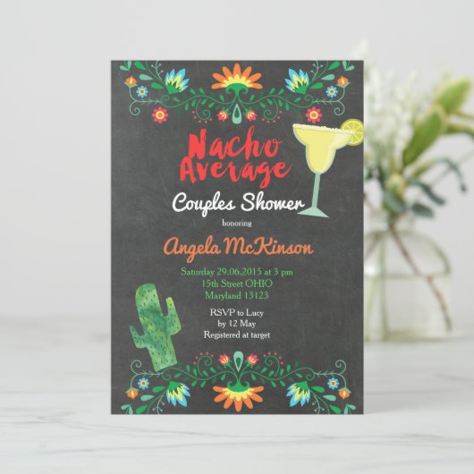 Chalkboard Nacho Average Dusche Blumen Einladung (Stehend Vorderseite)