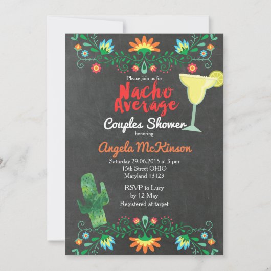 Chalkboard Nacho Average Dusche Blumen Einladung (Vorderseite)