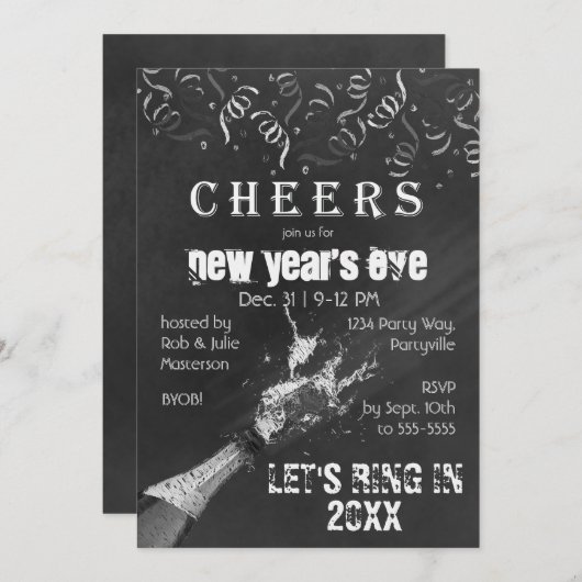 Chalkboard Neujahr Champange Einladung (Vorne/Hinten)