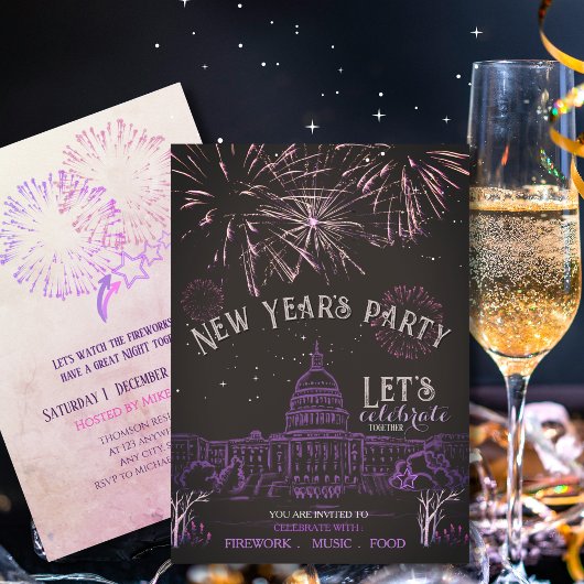 Chalkboard New Year's Party Invitation | Purple Einladung