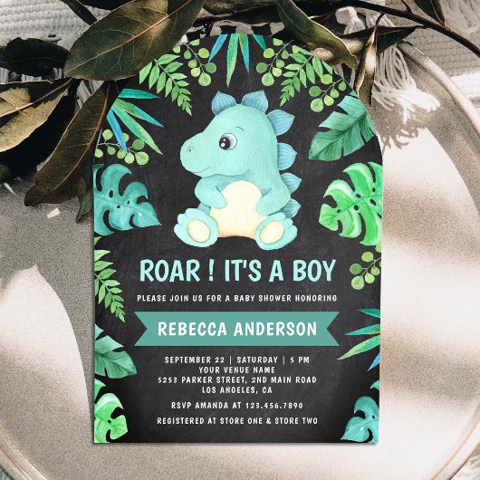 Chalkboard Niedliche Aquamarine Dinosaurier Arch B Einladung