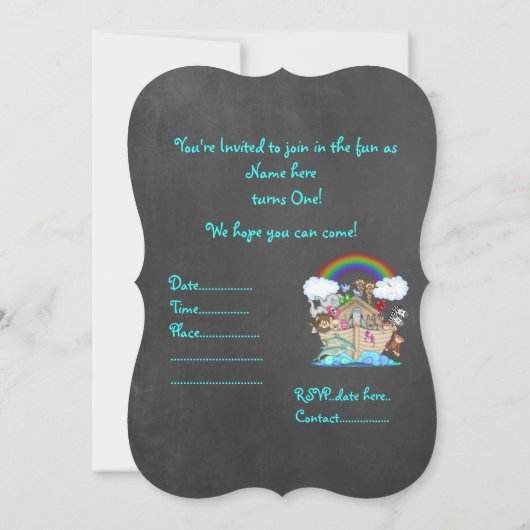 Chalkboard NOAHS ARK Zoo Tier-Party Einladung (Rückseite)