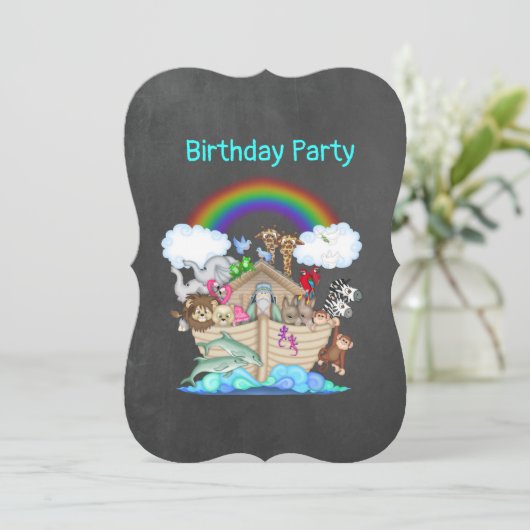 Chalkboard NOAHS ARK Zoo Tier-Party Einladung (Stehend Vorderseite)