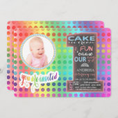 Chalkboard Number One Foto GIRL 1. Geburtstag Einladung (Vorne/Hinten)