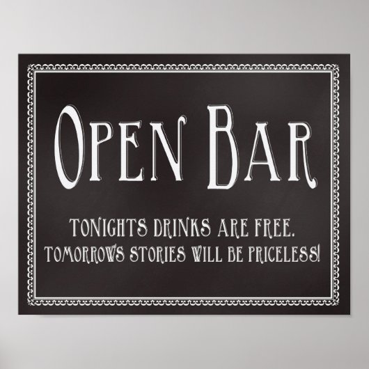 Chalkboard Open Bar Wedding Empfang Zeichen Poster (Vorne)