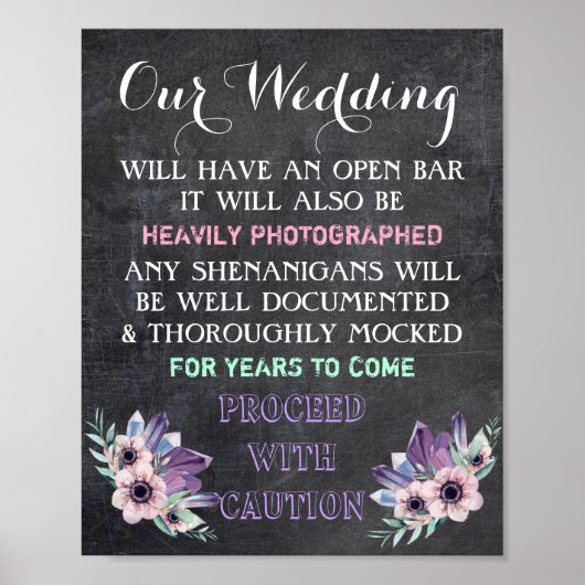 Chalkboard Open Bar Wedding Sign Floral Funny Poster (Vorne)