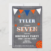 Chalkboard Orange Basketball Geburtstag Einladung (Vorderseite)