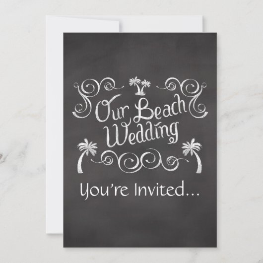 Chalkboard Our Beach Wedding Einladung (Vorderseite)