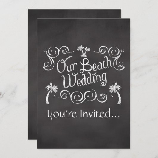 Chalkboard Our Beach Wedding Einladung (Vorne/Hinten)