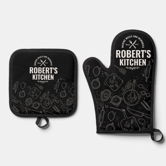 Chalkboard Oven Mitt & Pot Holder Set | Custom Nam (Vorderseite)