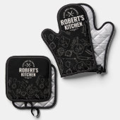 Chalkboard Oven Mitt & Pot Holder Set | Custom Nam (Vorderseite/Rückseite)