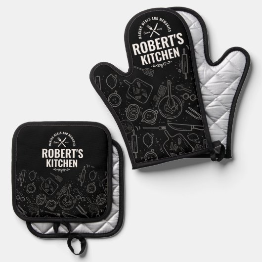 Chalkboard Oven Mitt & Pot Holder Set | Custom Nam (Vorderseite/Rückseite)