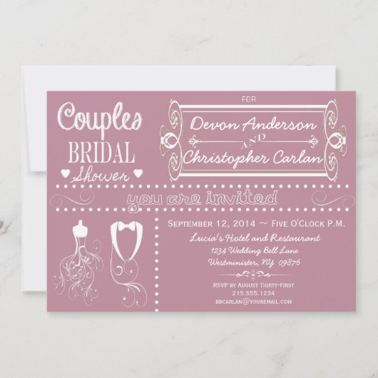 Chalkboard Paare Lila Bridal Dusche Einladung (Vorderseite)