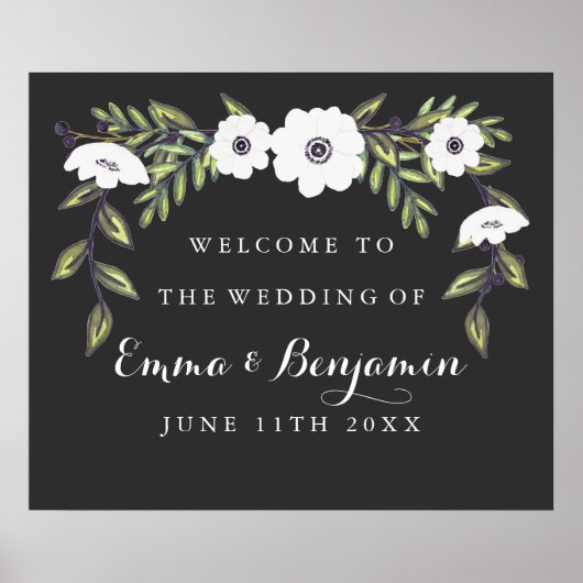 Chalkboard Painted Anemones Wedding Welcome Sign Poster (Vorne)