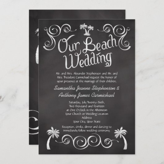 Chalkboard Palm Tree Beach Hochzeit Einladung (Vorne/Hinten)