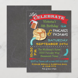 Chalkboard Pancakes und Pajamas Geburtstagsparty Einladung